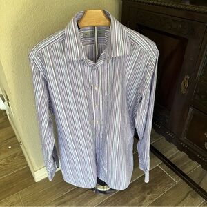 Etro Men's Lavender and Light Blue Striped Button-Down Shirt size 42/Large